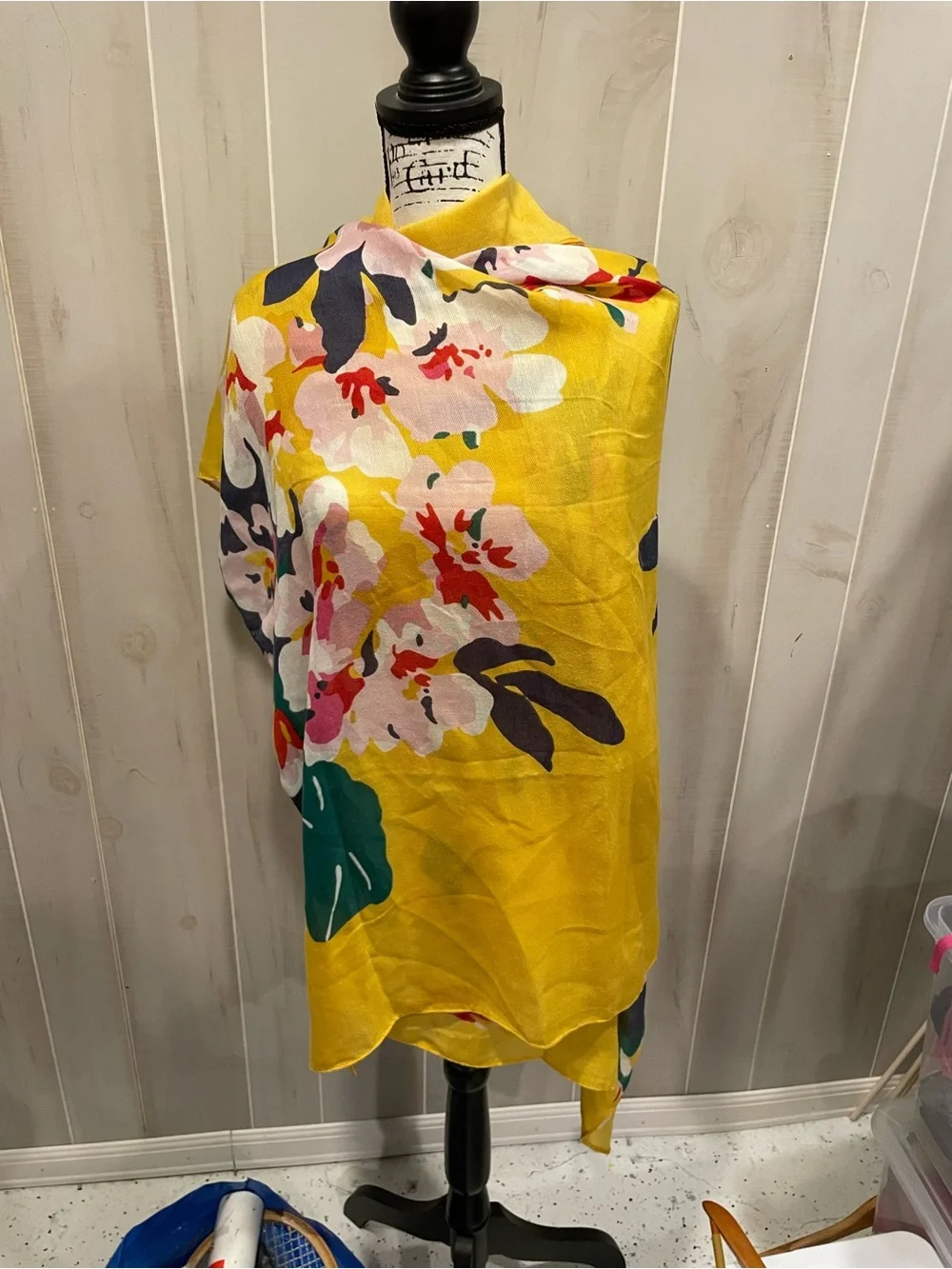 Cute Y2K style oversized gauzy banana floral scarf shawl wrap